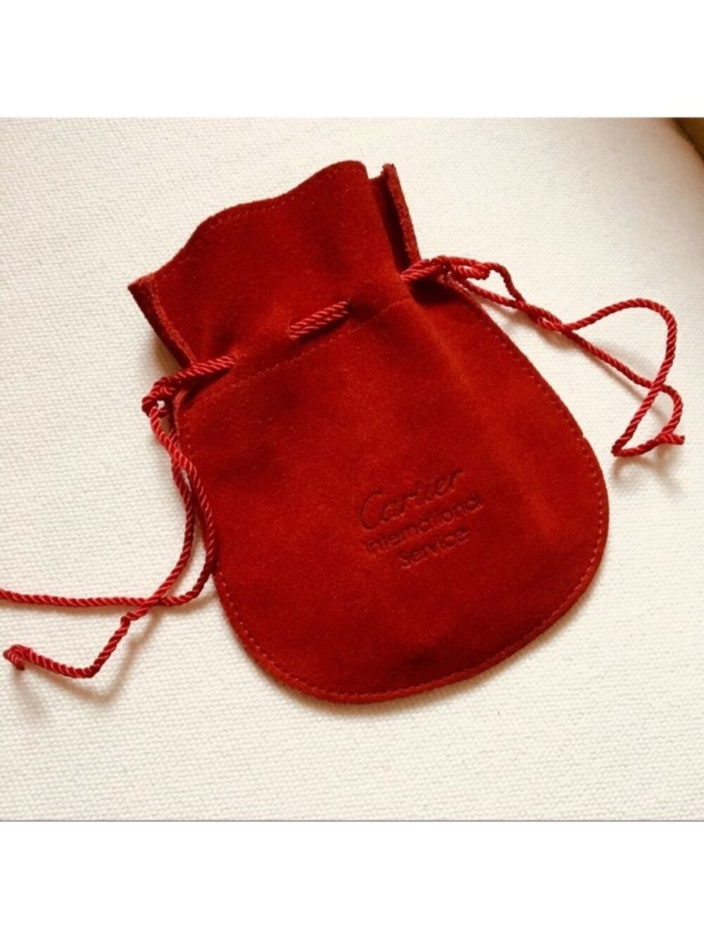 Cartier Red Suede Jewelry Watch Drawstring Pouch Travel Storage Dustbag 5.5"x4.5